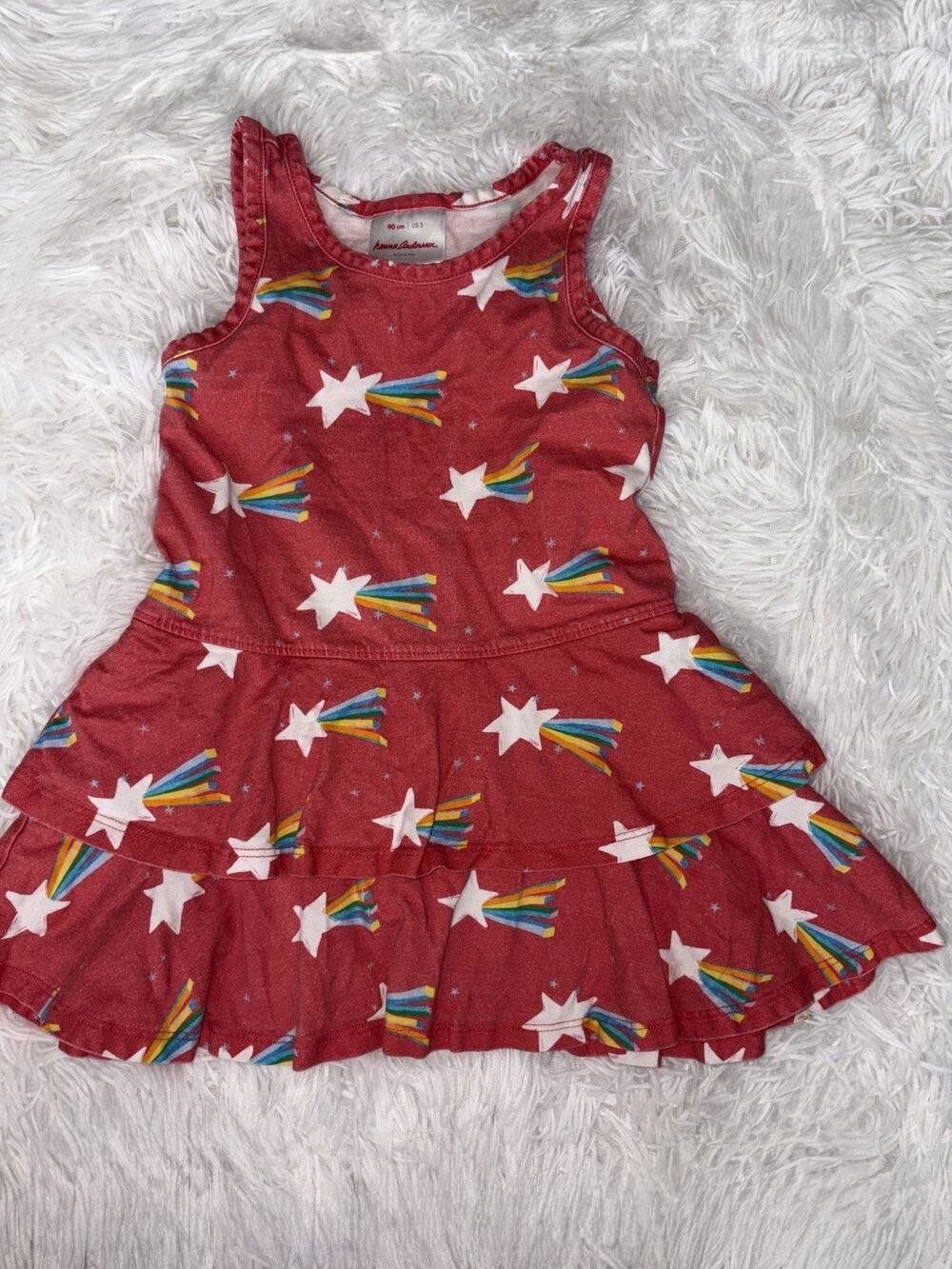 Hanna Andersson Girls 90 Red Rainbow Shooting Star Dress. Adorable, Exc. Quality